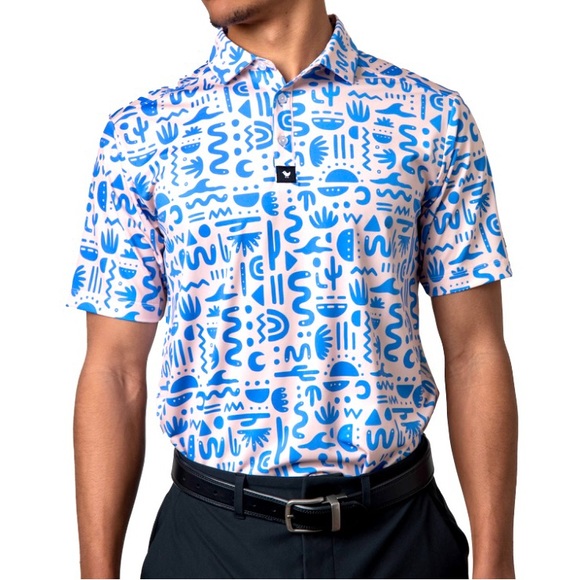 Bad Birdie Other - NEW Bad Birdie Azteca Tropical Golf Polo Shirt in Pink and Blue Siz…